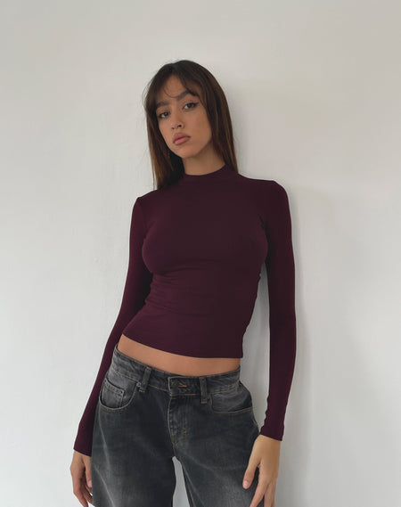 Yrion Turtle Neck  Bodycon Mini Dress in Burgundy