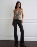 Image of Mabli Halterneck Top in Textured Woven Floral Green