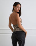 Image of Mabli Halterneck Top in Textured Woven Floral Green