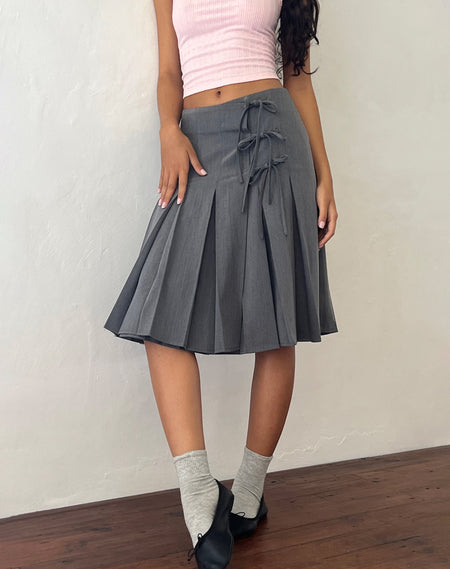 Catelyn Wrap Pleated Midi Skirt in Grey Check