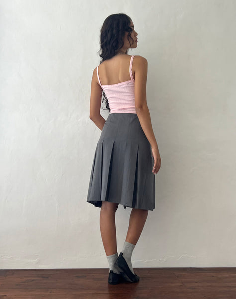 image of Madelyn Pleated Midi Skirt in Charcoal Tailoring