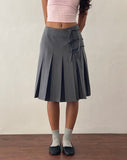 image of Madelyn Pleated Midi Skirt in Charcoal Tailoring