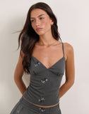 Image of Madira Top in Floral Embroidery Tailoring Charcoal