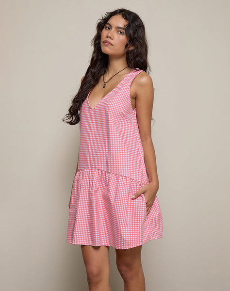 Image of Magare Mini Dress in Mini Gingham Peach