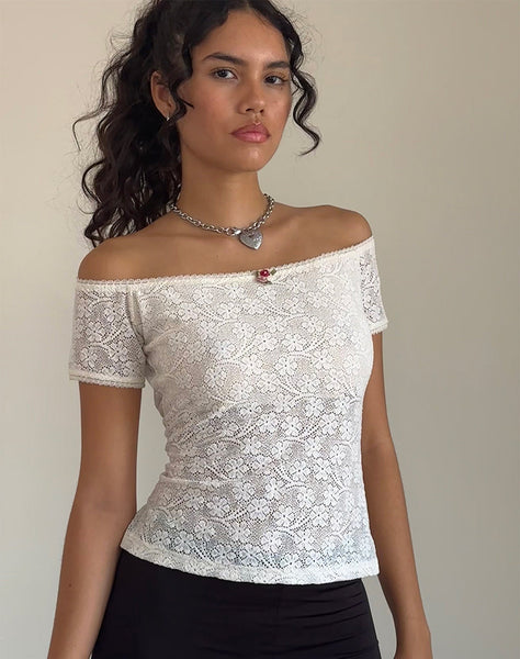 Image of Mageina Bardot Top in Lace Ivory