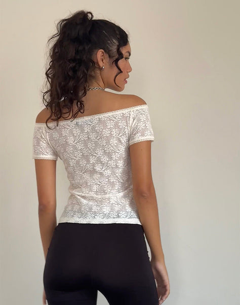 Image of Mageina Bardot Top in Lace Ivory