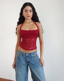 Image of Maggha Halterneck Top in Mari Lace Red