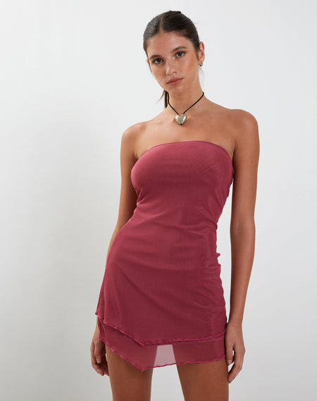 Jeriah Bandeau Mini Dress in Drape Sequin Maroon