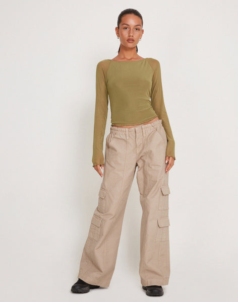 Image of Mahira Long Sleeve Mesh Top in Olive