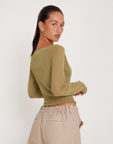 Image of Mahira Long Sleeve Mesh Top in Olive