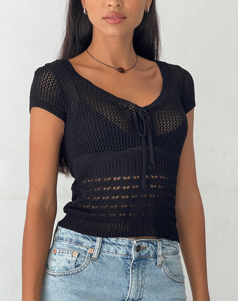 Image of Maika Knitted Top in Black