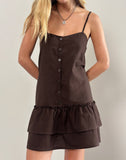 Image of Mailina Linen Button Up Mini Dress in Chocolate Brown