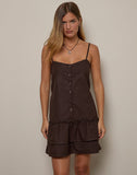 Image of Mailina Linen Button Up Mini Dress in Chocolate Brown