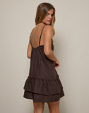 Image of Mailina Linen Button Up Mini Dress in Chocolate Brown
