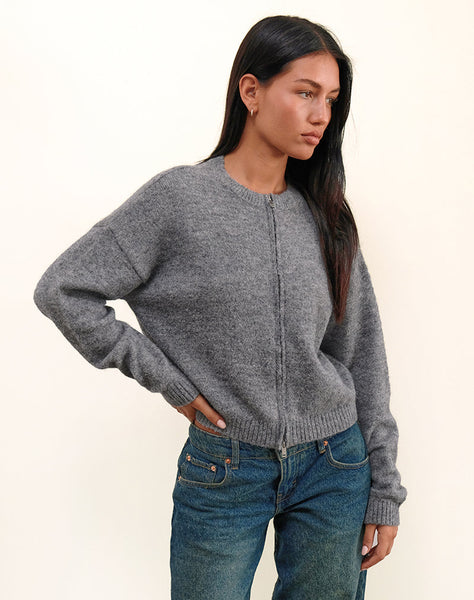 Image of Maira Zip Through Jacket in Knit Grey