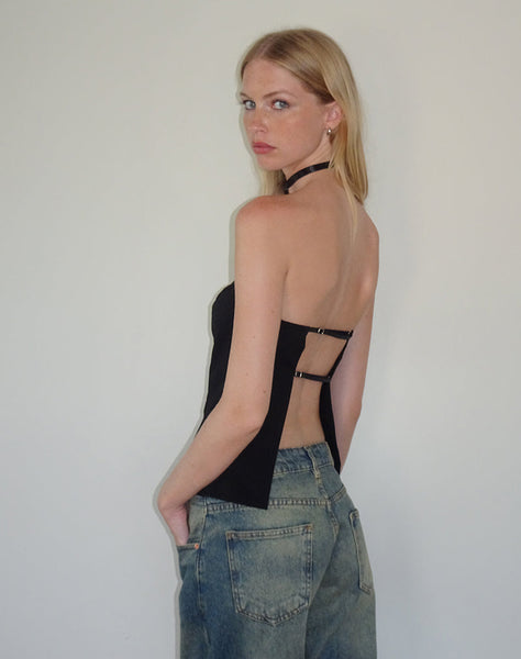 Image of Mairi Longline Bandeau Top in Black Tailoring