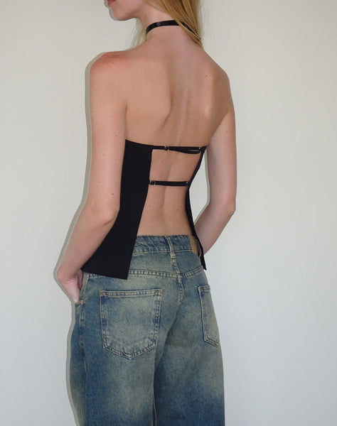 Image of Mairi Longline Bandeau Top in Black Tailoring