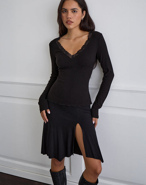 Image of Maivi Long Sleeve Top in Black with Lace Trim