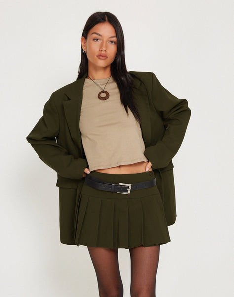 Image of Casini Pleated Micro Skirt in Dark Khaki