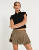 Image of Casini Pleated Micro Skirt in Check Brown