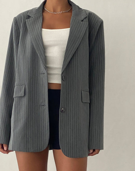 image of Maiwa Blazer in Tailoring Grey Pinstripe