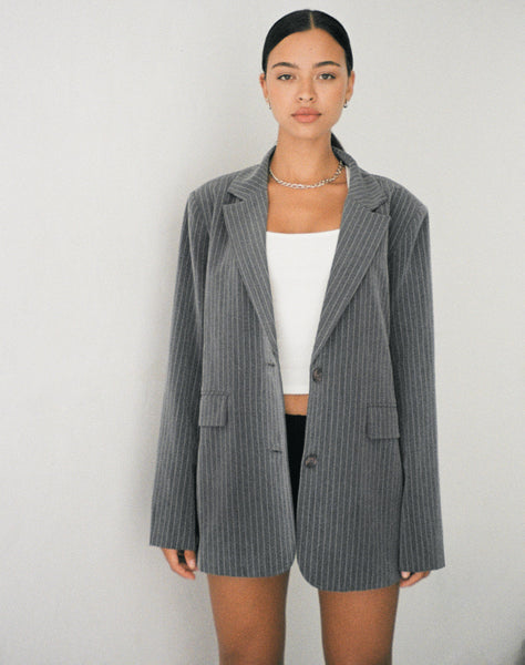 image of Maiwa Blazer in Tailoring Grey Pinstripe