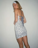 Image of Majken Mini Tie Back Dress in a Blue and White Ribbon Print