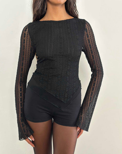 Image of Malakai Long Sleeve Top in Lace Black