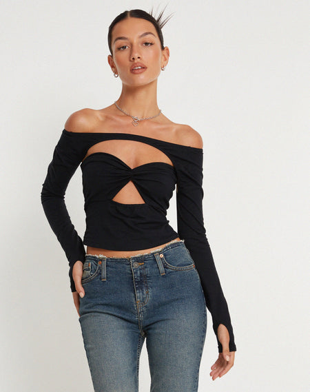 Dalika Knitted Shrug Top in Black