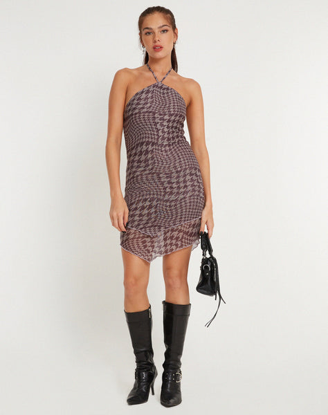 image of Malini Dress Warped Houndstooth Brown