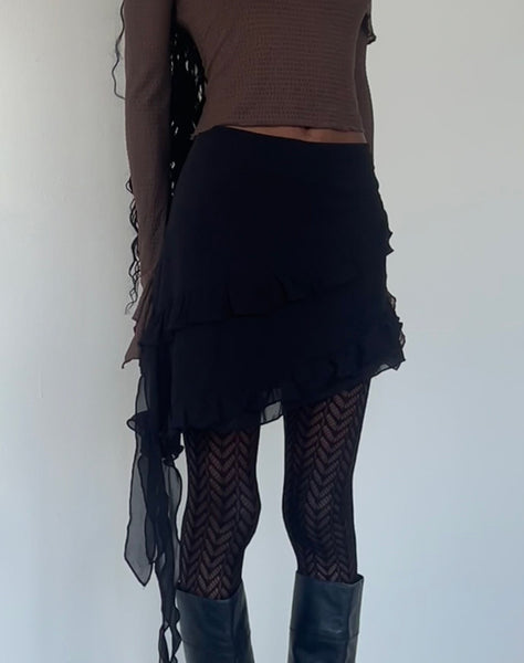 Image of Malinna Ruffle Mini Skirt in Black Chiffon