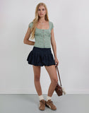 Image of Malsa Scoop Button Blouse in Teal Check