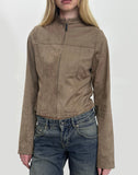 Image of Mandy Jacket in Faux Suede Walnut