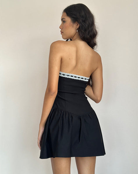 Image of Manisha Mini Dress in Black with White Trim