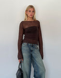 Image of Manon Long Sleeve Sheer Knit Top in Chocolate Brown