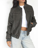 Image of Marco Distressed Bomber Jacket in PU Charcoal