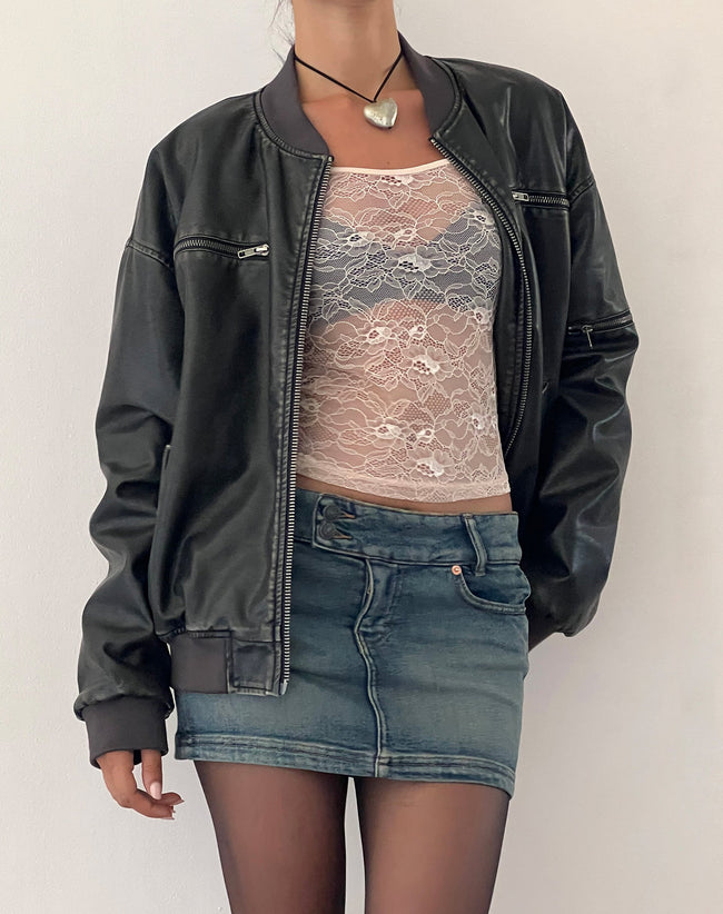 Image of Marco Distressed Bomber Jacket in PU Black