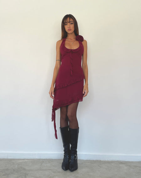 Yrion Turtle Neck  Bodycon Mini Dress in Burgundy