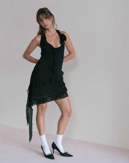 Micaya Mini Dress In Black Botanical Flower