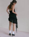 Image of Margaret Ruffle Mini Dress in Black Chiffon with Rosette