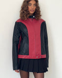 Image of Marion PU Biker Jacket in Red with Black Panels