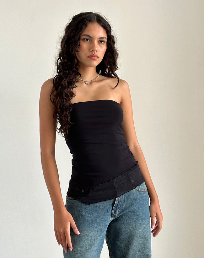 Image of Marissa Longline Asymmetrical Tube Top in Black