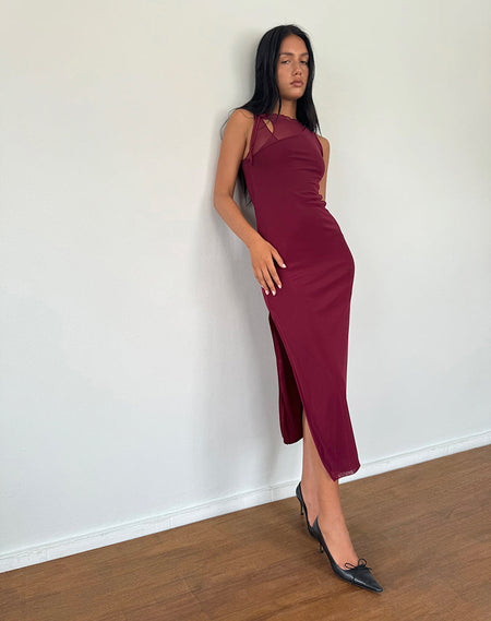 Ribka Halterneck Midi Dress in Mesh Cherry