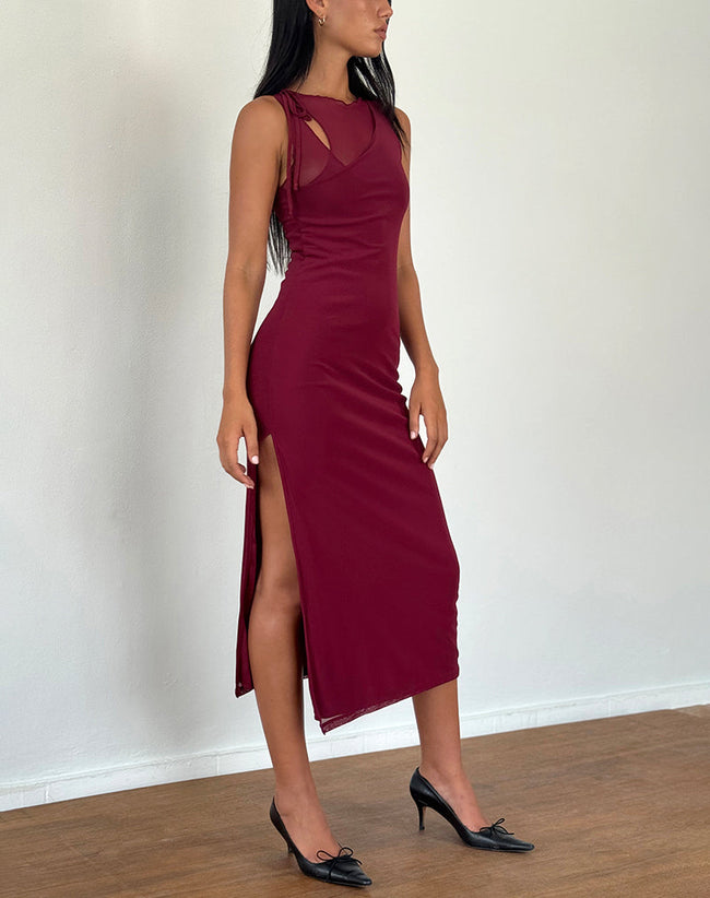 Image of Marlo Asymmetric Midi Dress in Burgundy