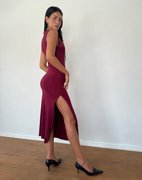 Image of Marlo Asymmetric Midi Dress in Burgundy