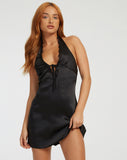 image of Maruko Mini Dress in Satin Black