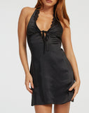 image of Maruko Mini Dress in Satin Black