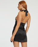 image of Maruko Mini Dress in Satin Black