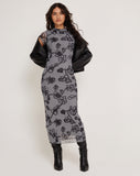 Image of Maruza Midi Dress in Mesh Doodle Flower Grey