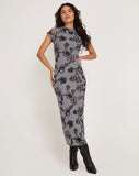 Image of Maruza Midi Dress in Mesh Doodle Flower Grey